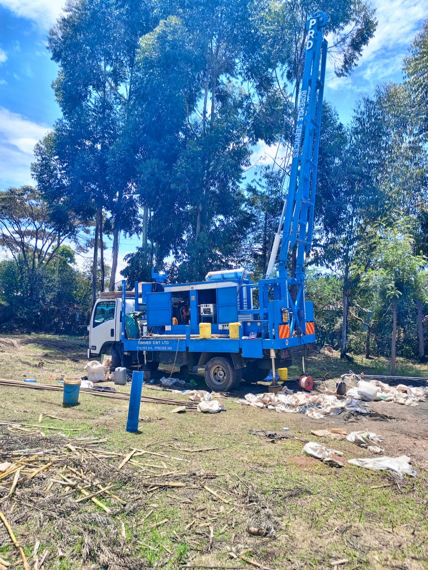 Borehole drilling rig at work